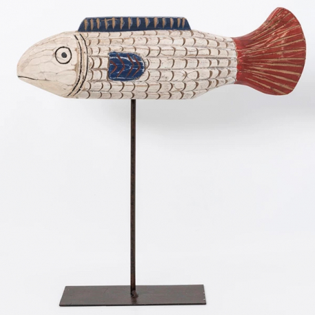 Batela Fisch aus Holz in maritimen Farben geschnitzt