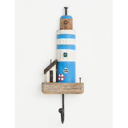 Maritime Garderobe Leuchtturm aus Holz – Wandhaken Batela 31 cm