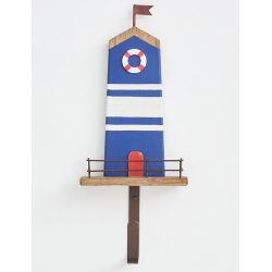 Maritime Garderobe Leuchtturm aus Holz – Dunkelblau Wandhaken Batela 36 cm